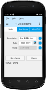 Create items with mobile app