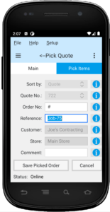 Pick a customer quote with mobile app